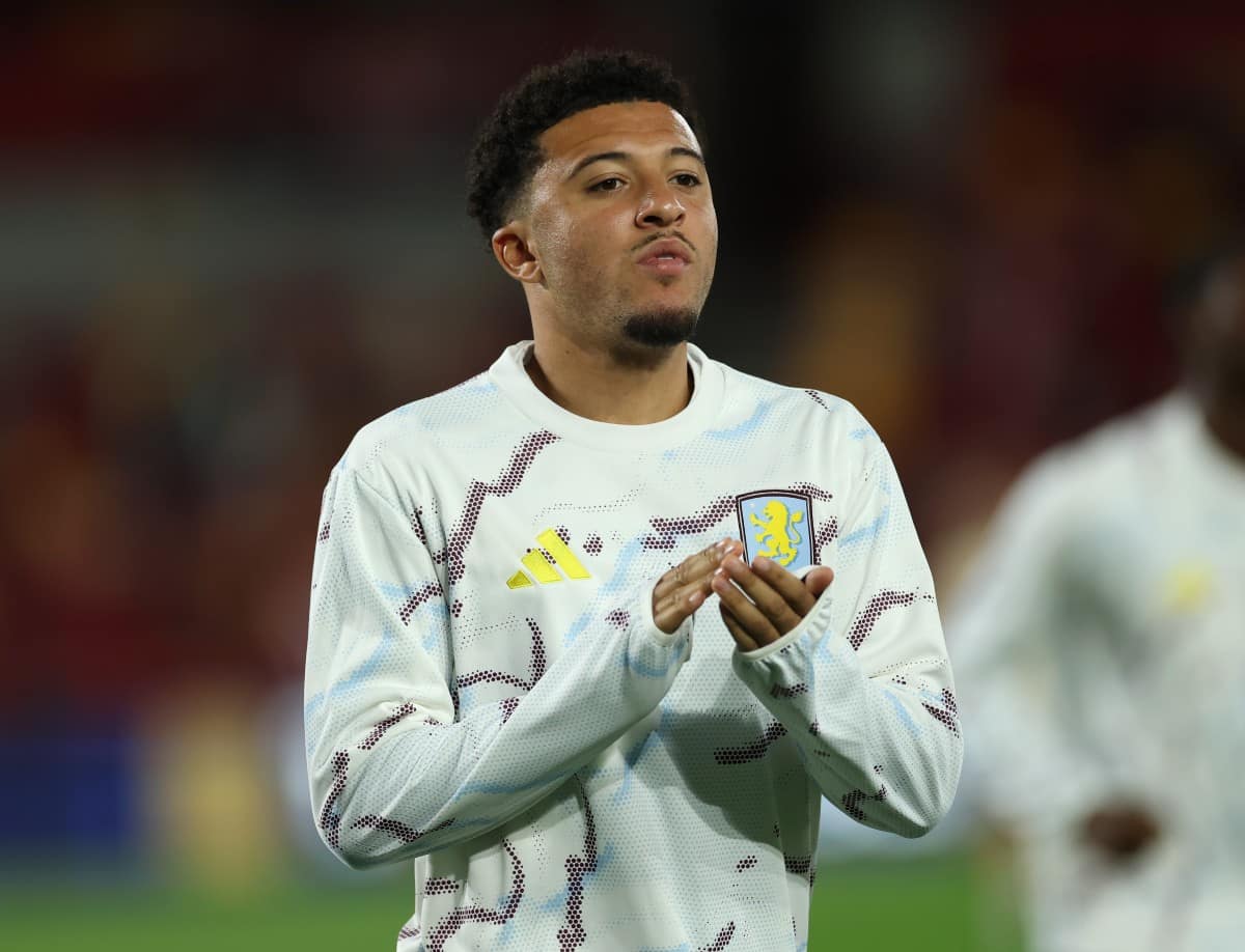 Jadon Sancho warming up for Aston Villa